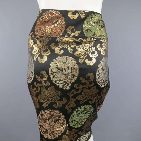 Ralph Lauren Multi Metallic Chinoiserie Silk Midi Pencil Skirt - Picture 13 of 16